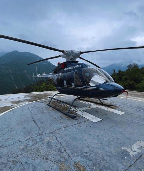 Helicopter at mountain helipad